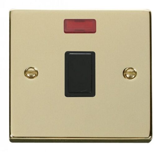 1-Gang Double Pole Switch with Neon, 20 Amp, Polished Brass, Raised Curved Edge Style