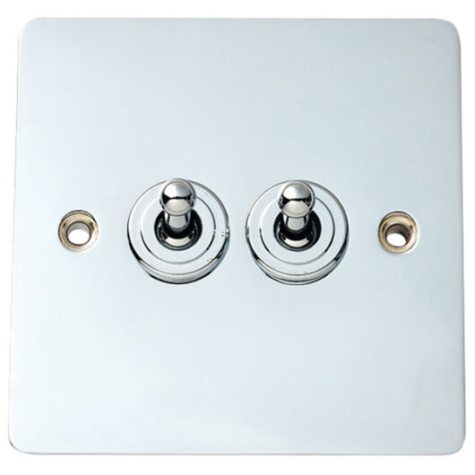 2-Gang 2-Way Toggle Type Light Switch, Flat Chromed