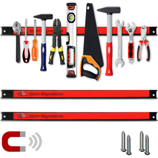 Deuba - Set of 2 Magnetic Strips 60cm / 23" Length 23kg Load Capacity Including Mounting Material Efficient Tool Storage Set Garage Workshop Shed