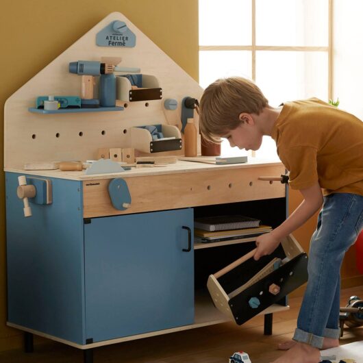Large DIY Workbench in FSC® Wood & Metal blue dark solid