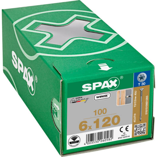 Spax Wirox T Star Plus Flat Frame Adjusting Wood Screws 6mm 120mm Pack of 100