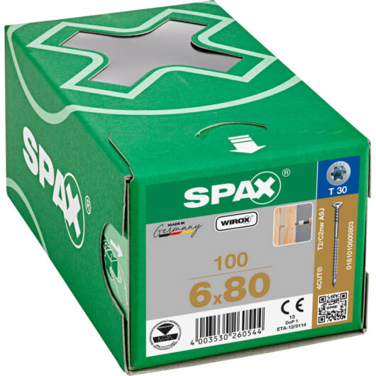 Spax Wirox T Star Plus Flat Frame Adjusting Wood Screws 6mm 80mm Pack of 100