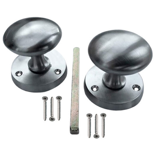 Victorian Style Mortice Knob Set, Pair Matt Chrome 50mm