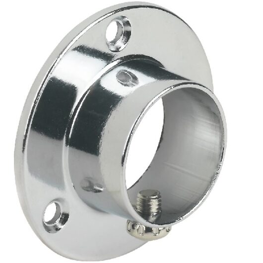 Wardrobe Rod Socket with Holding Screw, Chromed for 25mm Rails - (Pack of 2)
