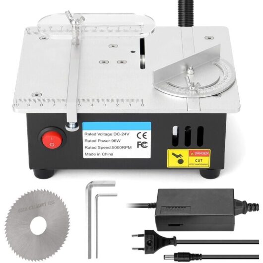 Aiperq - Multifunctional Mini Table Saw diy Aluminum Alloy Mini Table Saw Small Cutter 7 Speed Feeding with Angle Sliding Function S-2 Standard, Euro