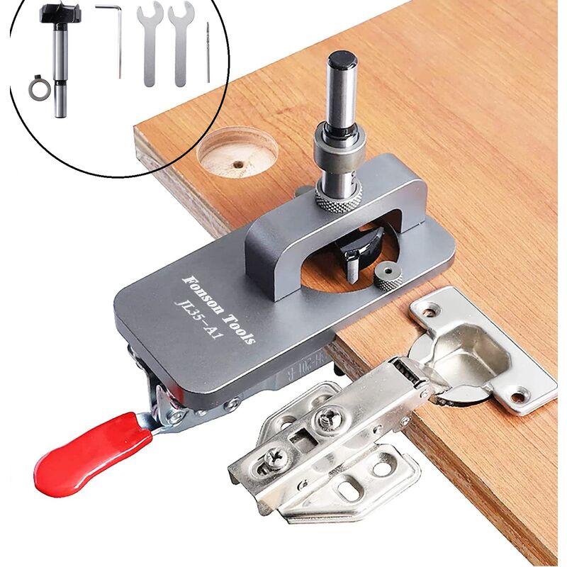Aougo - 35mm Hinge Jig,Door Cabinet Hinge Jig,Concealed Hinge Jig,Hole Punch,Drill Guide Locator for diy Woodworking