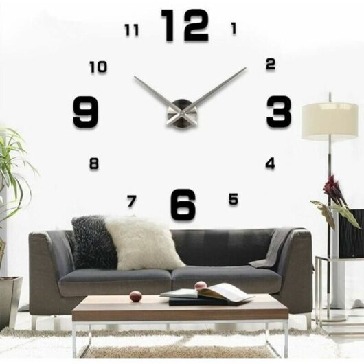 Hoopzi - diy Wall Clock, diy Modern Mute Large Wall Clock Sticker 3D Home Office Decor Gift (Size 90CM-1.8M Self-adjusting Size) (Black)