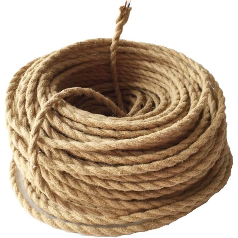 Ikodm - Electric Wire Led Lighting 10m Electric Wire Rope, 2 Core Linen Vintage Rope Lighting Cable Copper Wire Covered Retro Braided Industrial Rope