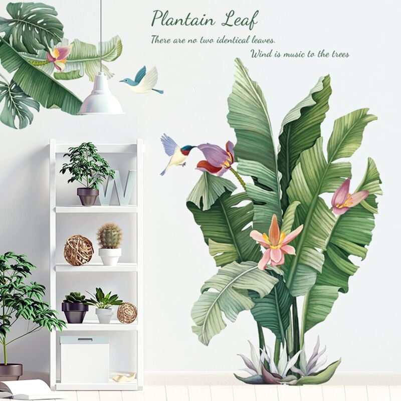 Plantes vertes autocollant mural plantes tropicales autocollant mural feuilles tropicales vertes feuille de bananier papier peint bricolage décor à