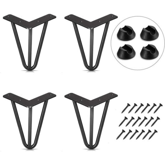 Set of 4 Table Legs 10cm DIY Furniture Legs for Dining Table Coffee Desk Black + Leg Protectors and Screws