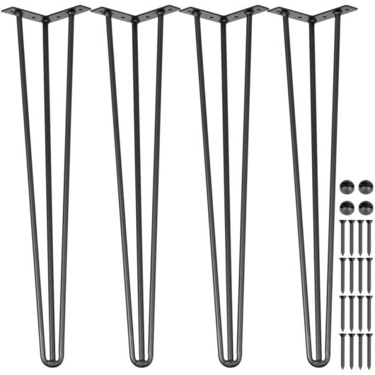 Hairpin Table Legs 20 inch Black Set of 4 Desk Legs Each 220lbs Capacity Hairpin Desk Legs 3 Rods for Bench Desk Dining End Table Chairs Carbon Steel