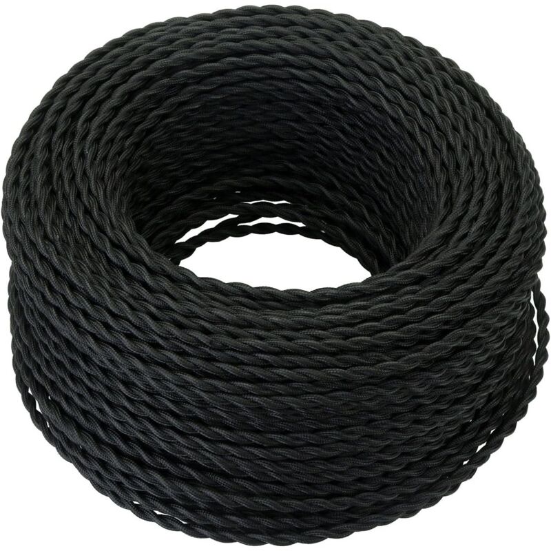 Ikodm - 10M Textile Electrical Cable, Retro Twisted Braided Hemp Rope Cable 2x0.75mm², 2 Stranded Twisted Wires, for diy Pendant Lamp/Black