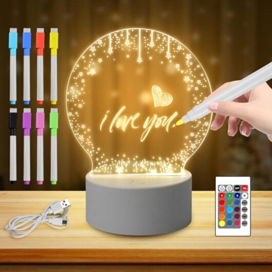Acrylic LED Night Light, Creative DIY LED Lamp with Remote Control and Erasable Pen, Personalized Baby Night Light, LED Bedside Lamp for Kids,