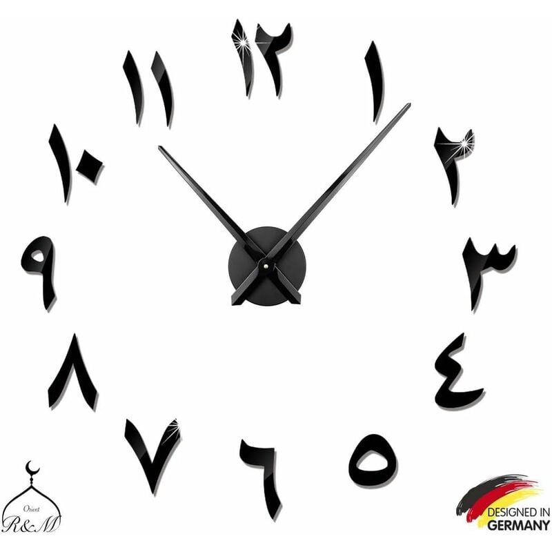 Briday - diy Arabic 3D Wall Clock Silent Pendulum Home Decor Gift Living Room Home Office 2 Years Warranty (Black)
