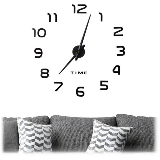 Relaxdays DIY Clock, 3D Numbers, Adhesive Wall Tattoo, Easy to Install, Variable Size, Black