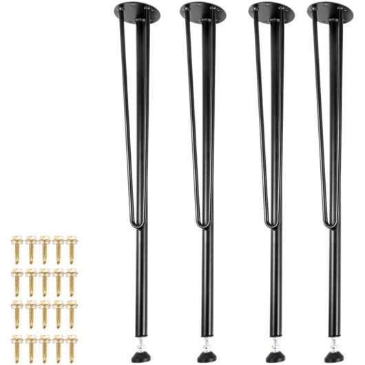 Mophorn - Hairpin Metal Table Legs 28 Inch Desk Legs Set of 4 Heavy Duty Bench Legs 3-Rod Metal Furniture Legs Wrought Iron Coffee Table Legs Home