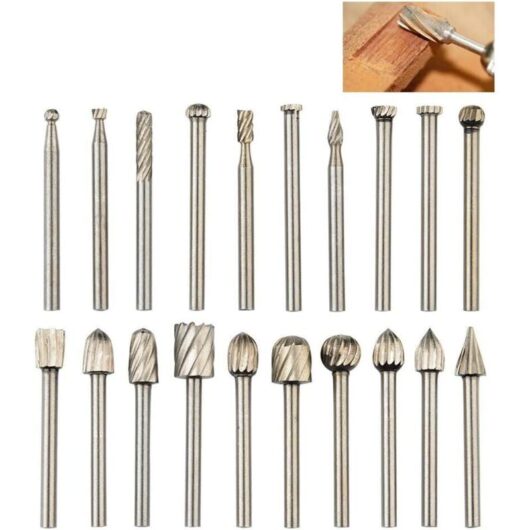 20-Piece Rotary Burr Set, Tungsten Carbide Burrs, Dremel Router Bits with 3mm Shank for DIY Woodworking, Carving, Engraving, Drilling