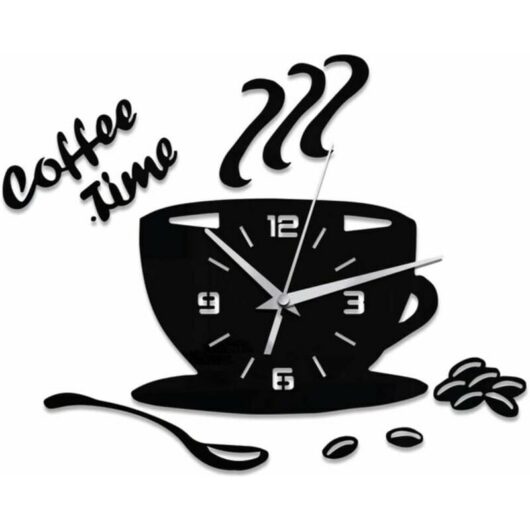 Devenirriche - Creative Diy Acrylic Kitchen Wall Clock Modern Design Coffee Cup Shape Clock Wall Art Home Decor Hollow Digital Clock