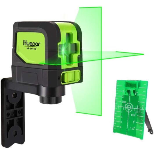 Huepar - Cross Line Laser - diy Self-Leveling Green Beam Horizontal and Vertical Line Laser Level with 100 Ft Visibility, Bright Laser with Magnetic