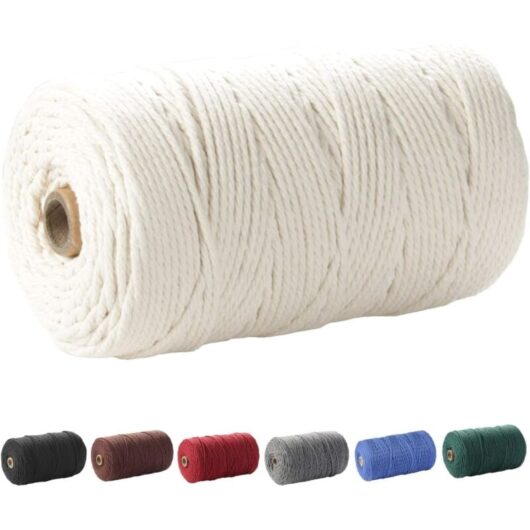Macrame Cord, 3mm x 220m (approx. 200m) Soft Undyed 100% Natural Cotton Rope for diy Wall Hanging Plant Hangers, Beige