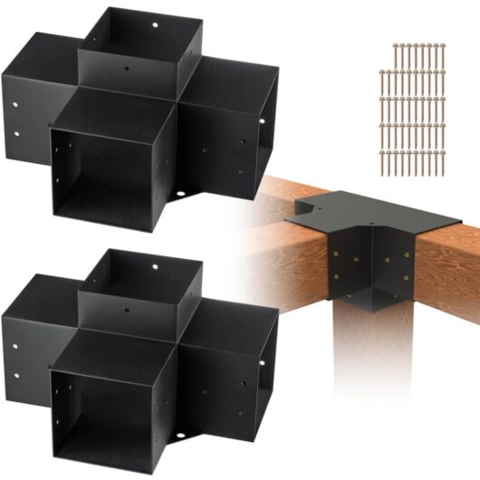 Mophorn - vevor Pergola Bracket Kit 152x152mm, 2pcs 4-Way Heavy Duty Corner Bracket Woodworks diy Post Base Kit, Easy Installation Wooden Beams for