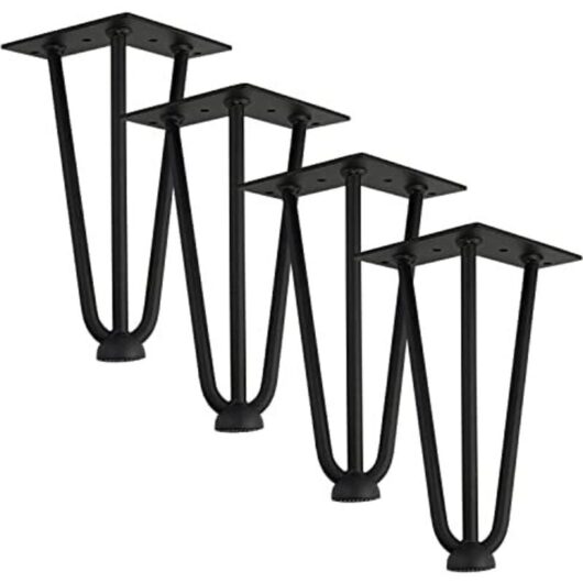 Qrity [Upgrade] 4 Pack Hairpin Table Legs, 25cm DIY Metal Table Legs, Three Iron Bars, Stronger, with Screws and Floor Protectors