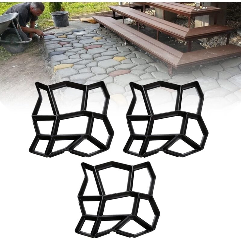 Set of 3 DIY Paving Molds - 43 x 43 x 4 cm - For Concrete, Sidewalks, Paving Stones, Patio Slabs