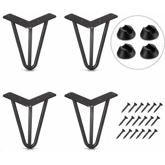 Set of 4 10cm Table Legs, DIY Furniture Legs for Dining Table, Desk, Black + Leg Protectors and Screws