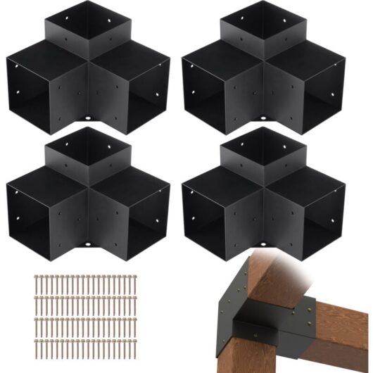 Vevor - Pergola Bracket Kit 152x152mm, 4pcs 3-Way Heavy Duty Corner Bracket Woodworks diy Post Base Kit, Easy Installation Wooden Beams for Gazebos,