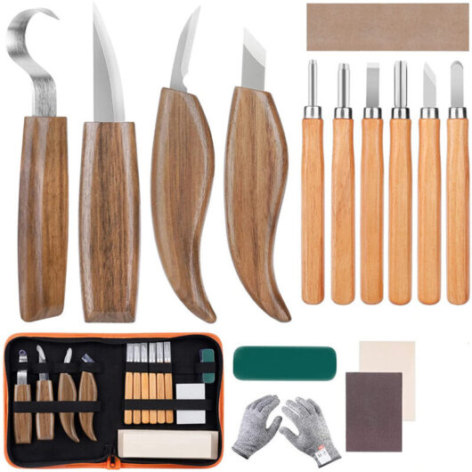 Wood Chisel Tool Kit, 15 Pieces diy Carving Tools with Cut Resistant Gloves, Carving Knife for Carver, Carpenter, Hobbyist, Adults - Csparkv
