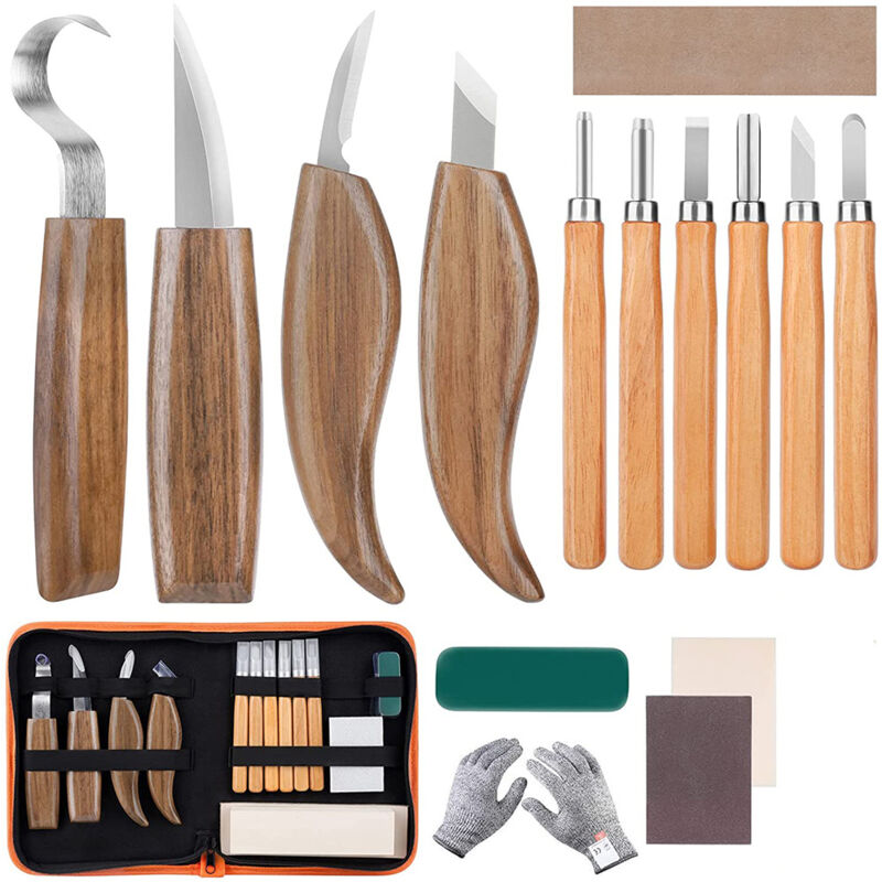 Wood Chisel Tool Kit, 15 Pieces diy Carving Tools with Cut Resistant Gloves, Carving Knife for Carver, Carpenter, Hobbyist, Adults - Csparkv
