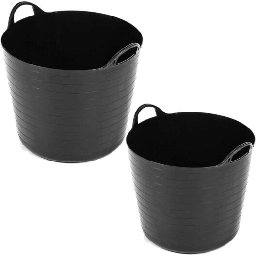 5 x Black 40 Litre Strong Black Flexi Plastic Storage Buckets For Home, Garden & DIY