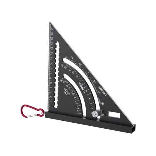 Linghhang - 180mm Aluminum Alloy Multifunctional Woodworking Triangle Protractor 0-90° with Hook Built-in Pencil Slot