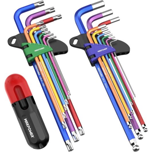 MAXPOWER Hex Keys Set, Metric Ball End Allen Key Set & Star Key Torx Wrench Set Metric Ball End Hexagonal Keys with Extra T-Handle for Home