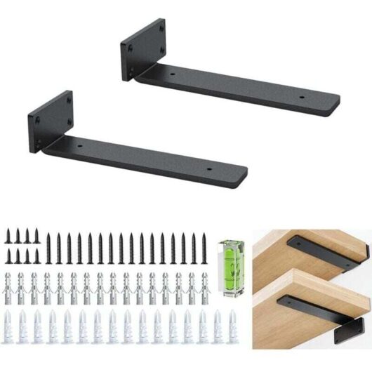 Mumu - Jalleria Wall Shelf Bracket, 2 Pack 20 cm/8 inch Heavy Duty Industrial Shelf Bracket, Black Metal l Brackets to Support diy Shelving (1/5 inch