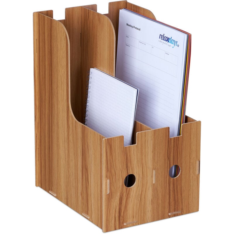 Relaxdays Filing Cabinet with 2 Compartments, DIN A4-C4 Format, DIY MDF Sturdy Organiser, HWD: 32 x 18.5 x 24 cm, Brown