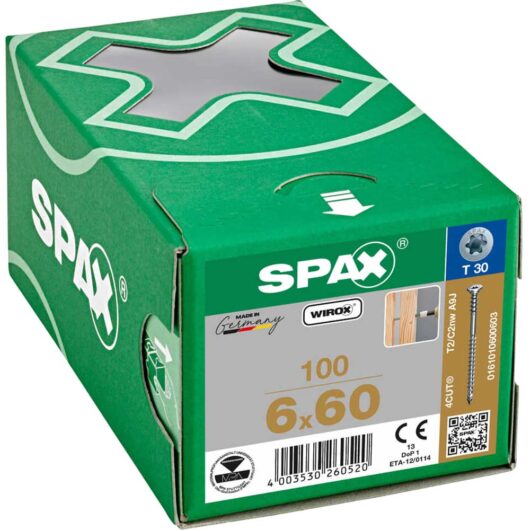 Spax Wirox T Star Plus Flat Frame Adjusting Wood Screws 6mm 60mm Pack of 100