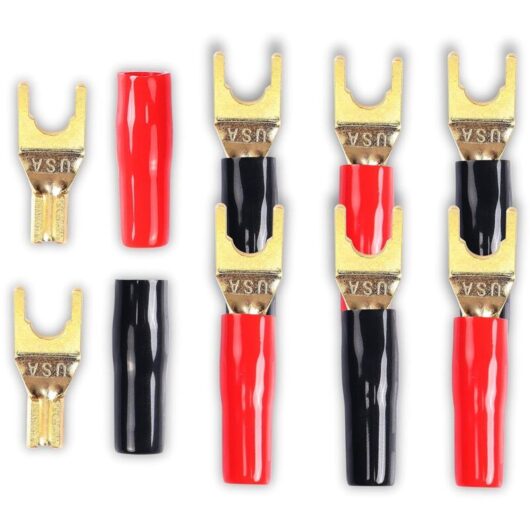 Speaker Cable Y Spade Connector, 8 Pcs 45 Degree Gold Plated Y Spade Connector Plug for DIY Speaker Cable (Red and Black)