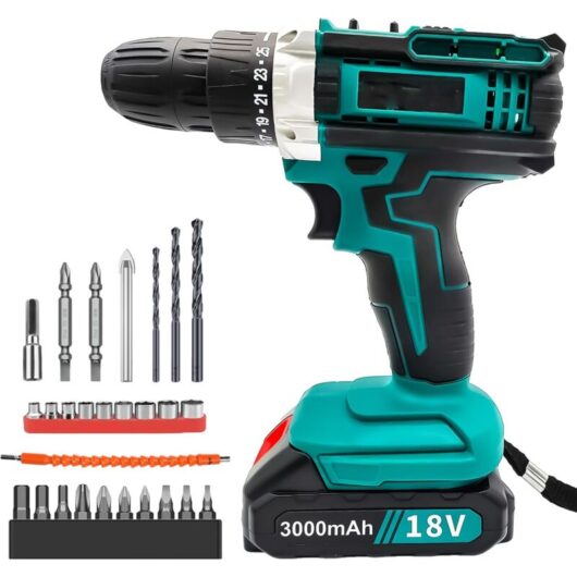 Teetok - Cordless Screwdriver, 18V Cordless Drill Driver with 3000mah Battery, 25+1 Driver Settings, Combi Drill Kit with 26 pcs Accessories, 2 Speed