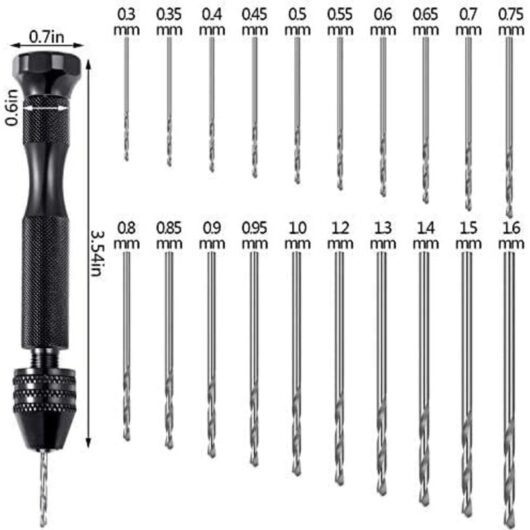 Tinor - 21 Pieces Pin Vise Set Includes Hand Drill Pin Vise and 20 Pieces Mini Twist Drill Bits (0.3-1.6 mm) for diy Wood Clay Resin Casting Jewelry