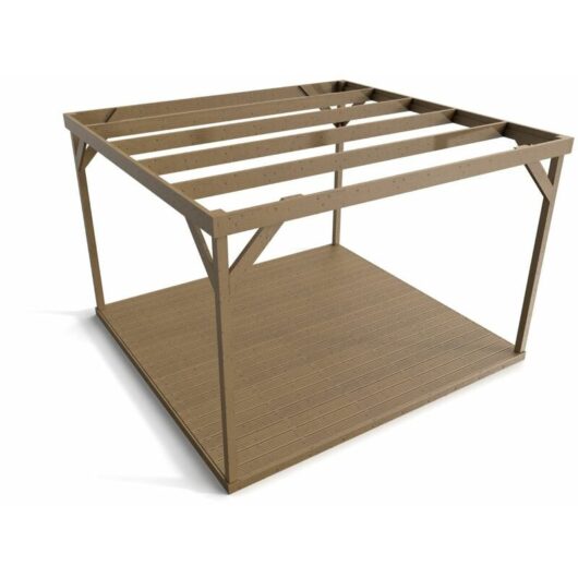 Wooden box pergola and decking, complete DIY kit (4.8m x 4.8m, Rustic brown finish)