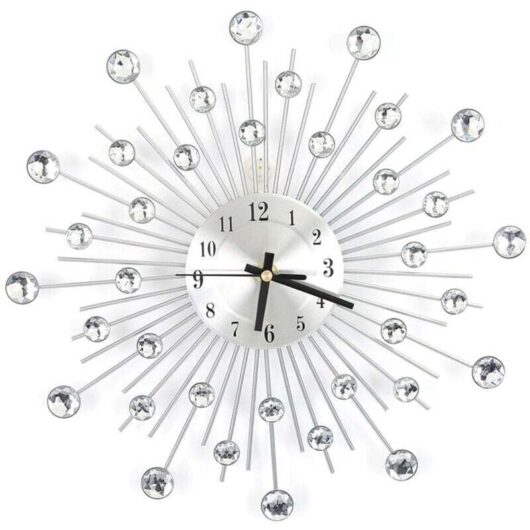 Ymyny - 3D diy Wall Clock,Handmade Decorated Wall Clocks with Diamond and Crystal Pearl,Sunburst Wall Clock Decorated Silent Metal Wall Clock for