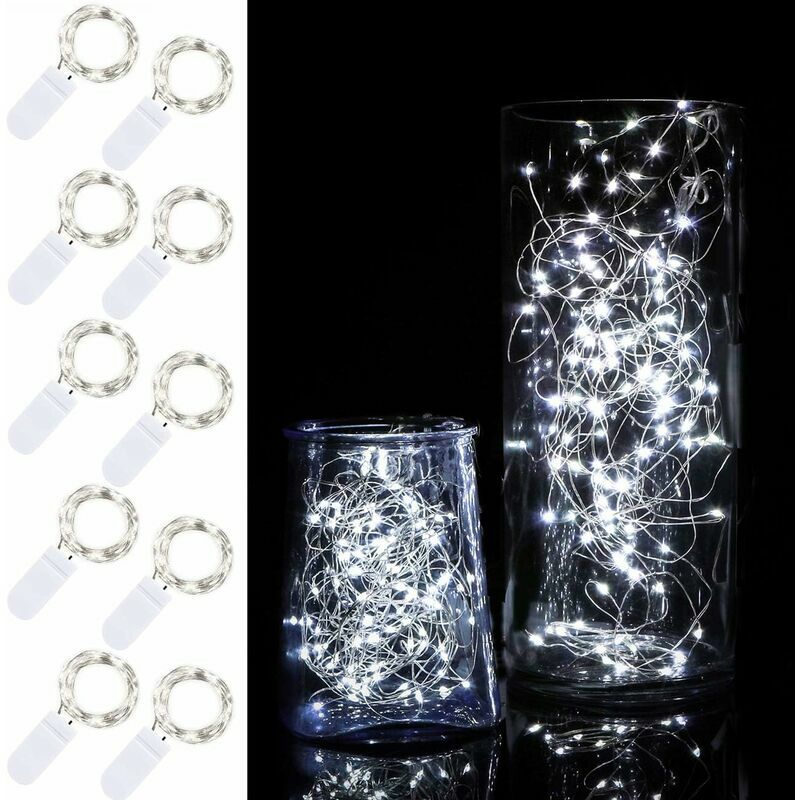 10 Pack 2m Fairy Light 20 led Battery Operated Fairy Lights Waterproof Copper Wire Starry Strings for diy Christmas Wedding Party Decoration (Cool