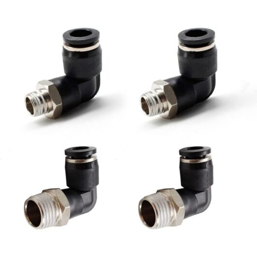 Pneumatic Connectors, Two Different Models (6mm × 1/4" and 8mm × 1/8" Male Thread Quick Fittings), Black Pneumatic Elbow Connector, Suitable for DIY