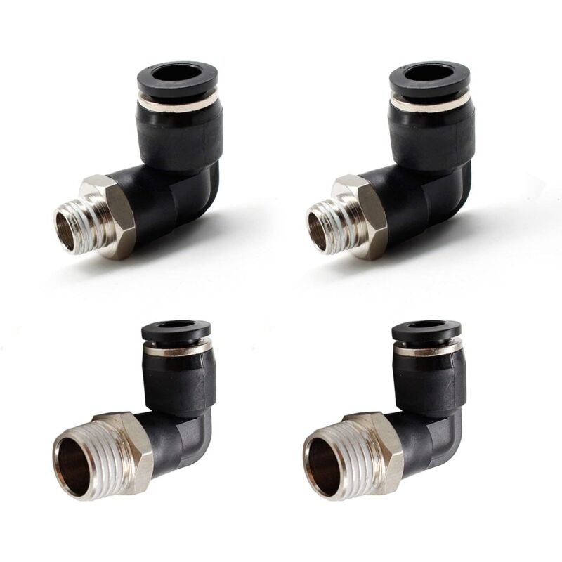 Pneumatic Connectors, Two Different Models (6mm × 1/4" and 8mm × 1/8" Male Thread Quick Fittings), Black Pneumatic Elbow Connector, Suitable for DIY
