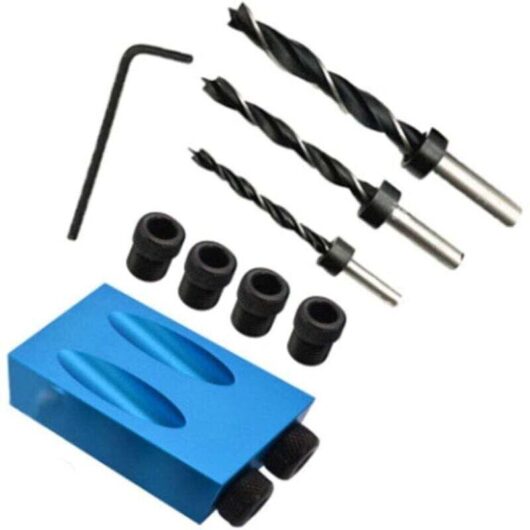 15-degree angle wood drilling set with template, 6/8/10 mm drill bits and drilling jig