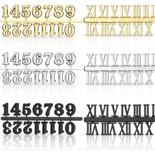 6-Digit Clock Set Including Arabic and Roman Numerals in Black, Silver, and Gold - DIY Digital Clock Numbers for Clock Replacement Accessories and