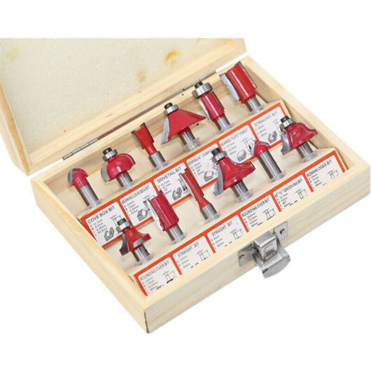 Set of 12 router bits with 8mm shank made of tungsten carbide - Professional tools for woodworking and DIY