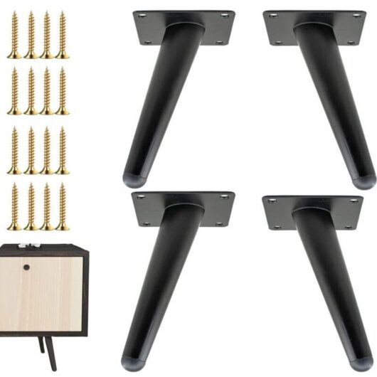 15cm Furniture Legs, Set of 4, Mid-Century Style Metal Replacement Legs for Chairs, Sofas, Cabinets, Tables and DIY Projects, Black