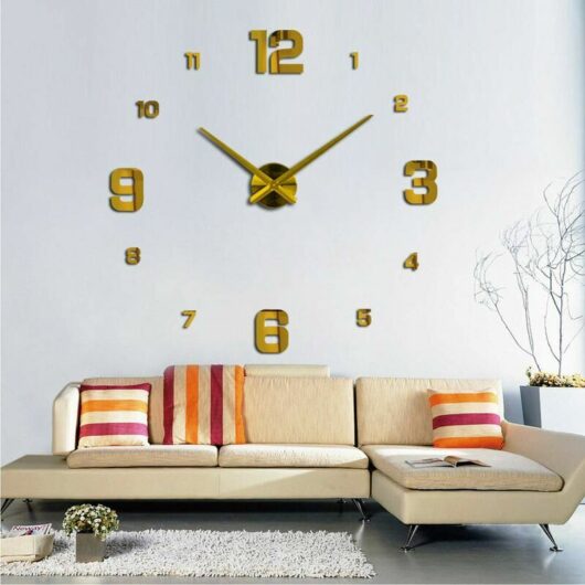 Hoopzi - diy Wall Clock, diy Modern Mute Large Wall Clock Sticker 3D Home Office Decor Gift (Size 90CM-1.8M Self-adjusting Size) (Gold)